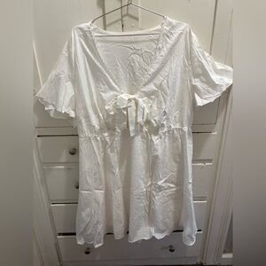 NWOT SHEIN Curve 4XL White Cotton Tie-Front Mini Dress